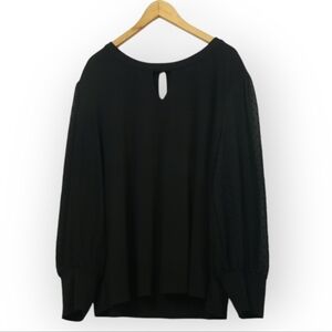 Cato Chiffon Jersey Swiss Dots Balloon Sleeve Blouse Top